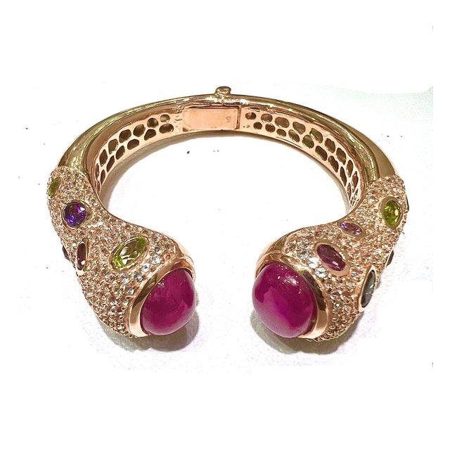 Bochic “Capri” Multi-Gem Cabochon Bangle Vintage Ruby, Multi Sapphire & Diamond-Set 18K Gold & Silver Indulge in the...