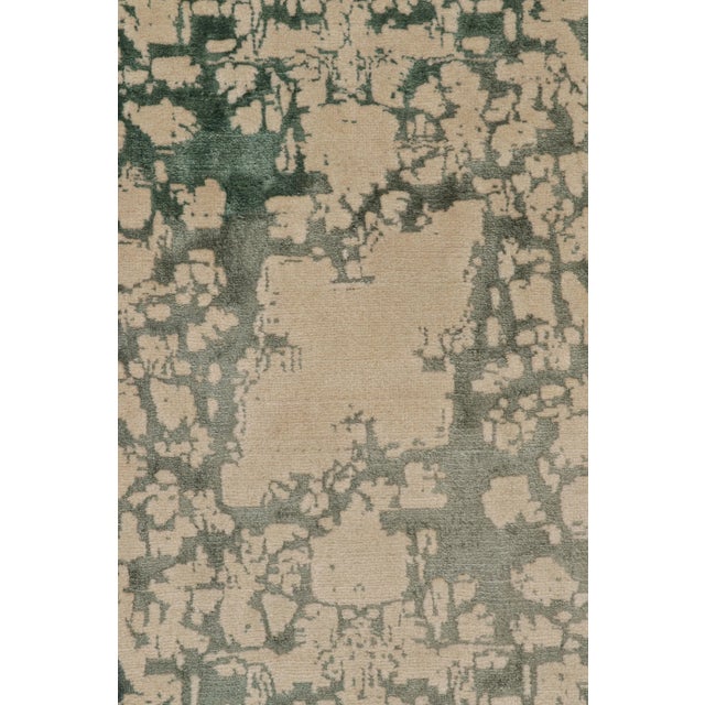 Modern Rug & Kilim’s Modern Rug With Beige and Teal Abstract Patterns and Medallion For Sale - Image 3 of 7