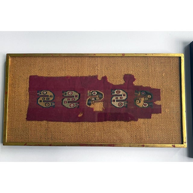 Mid-Century Modern Two Framed Pre-Columbian Textile Fragment Chimu Chancay Culture Peru For Sale - Image 3 of 10