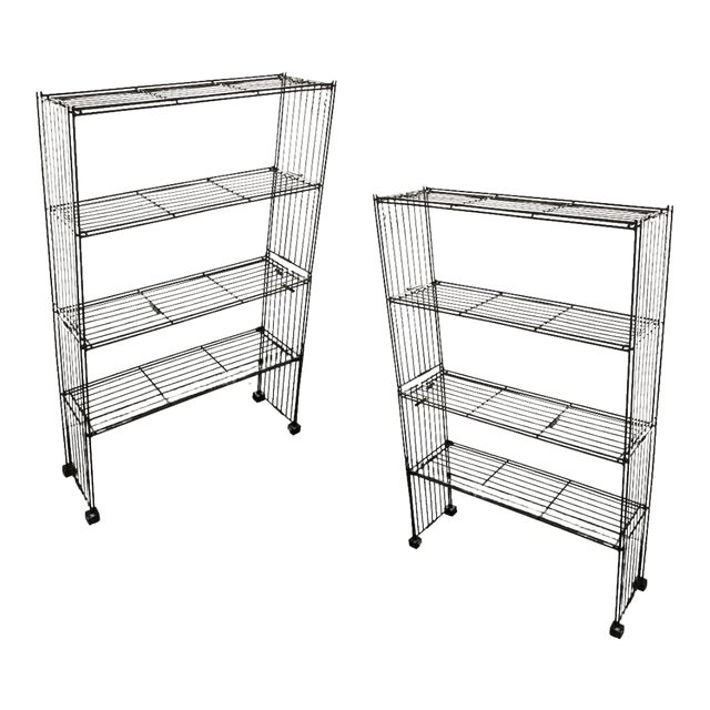 Mid-Century 4-Tier Iron Wire Art Display Shelf Bookshelf, Pair For Sale