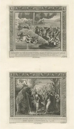 Mochetti after Raphael, Religious Illustration of Moses Making Water & the Crossing of the Red Sea, 1850, Print