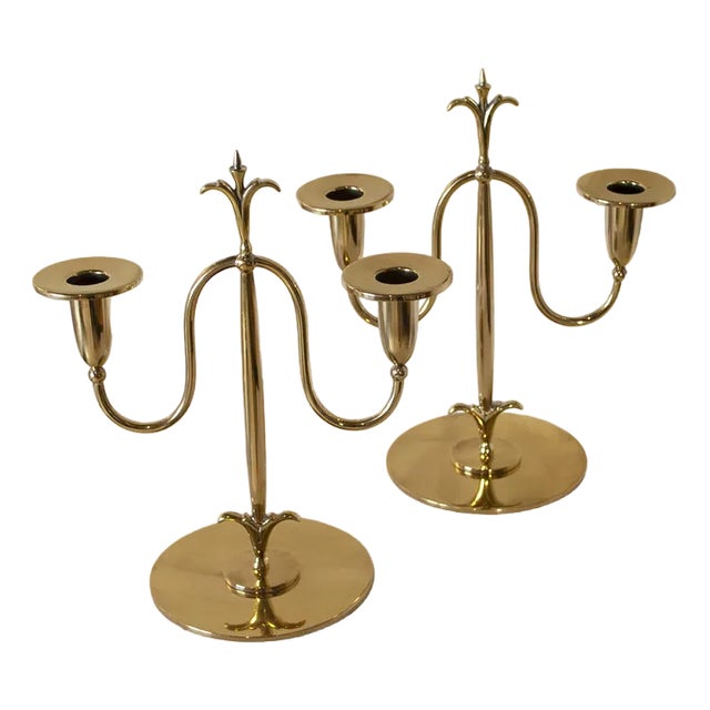 Art Deco Brass Candleholders by Gunner Ander, 1930s, Set of 2 For Sale