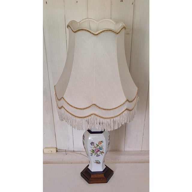 Vintage Table Lamp with Porcelain Base on Linden Wood Base, 1970s For Sale - Image 4 of 7