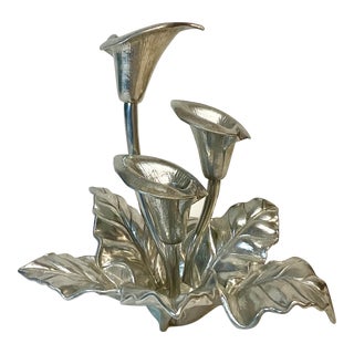 1991 Vintage Trompe L’Oeil Arthur Court Calla Lily 3-Arm Candleholder For Sale