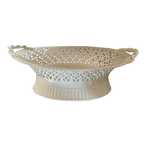 Antique 18th Century George III Creamware Chestnut Basket With Reticulated Border