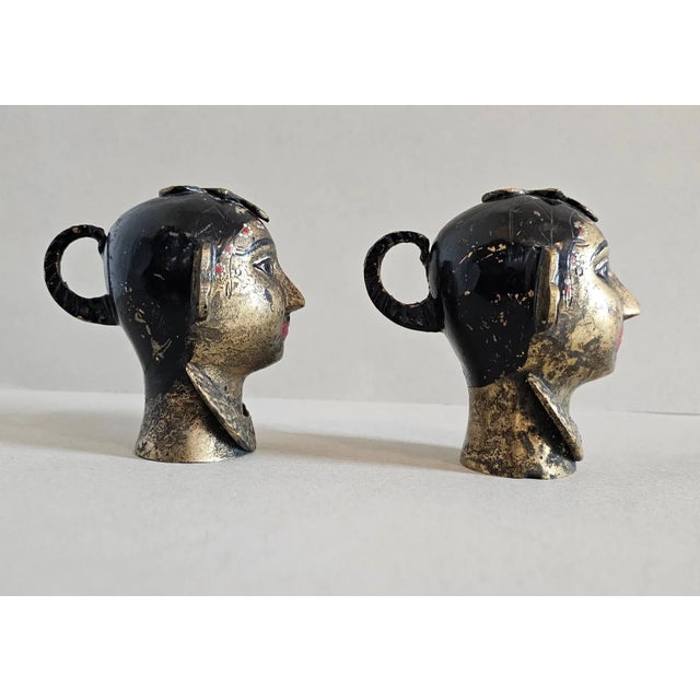 Antique India Painted Brass Hindu Gauri Head Sculptures - a Pair For Sale In Dallas - Image 6 of 10
