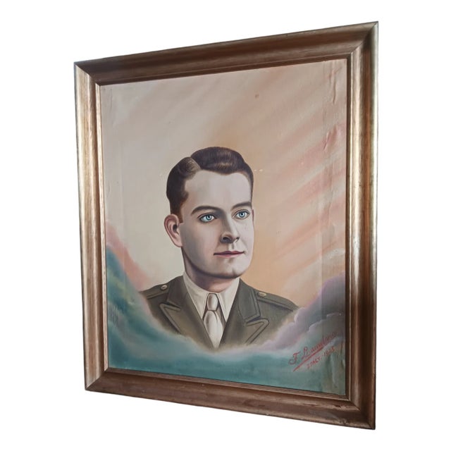 Figurative 1940s Portrait of an Italian Ww2 Soldier Oil Painting Framed and Signed For Sale - Image 3 of 12