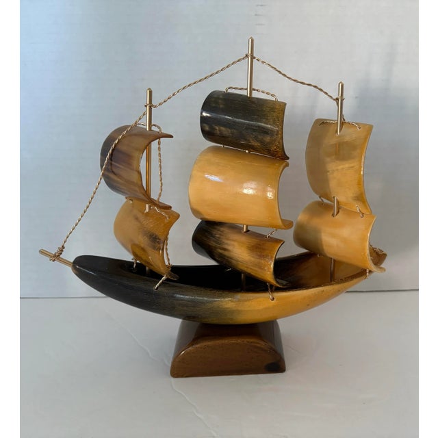 Nautical Vintage MCM Hull Schooner Sailboat Nautical Tabletop Sculpture 8” Tall For Sale - Image 3 of 9