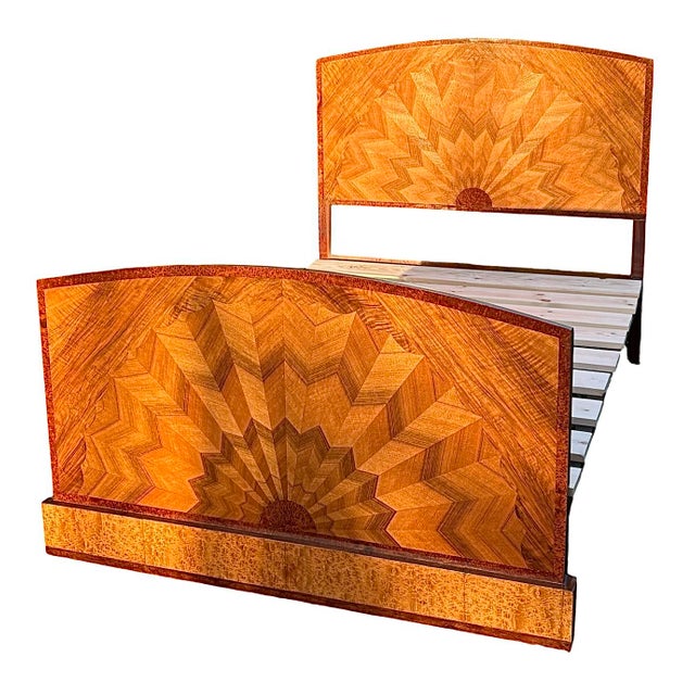 A truly fabulous Art Deco Double bed with striking headboard and footboard. Inlaid to create a 3 d effect which it does...