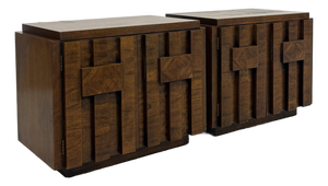 Vintage Lane Brutalist Walnut Nightstands - Pair