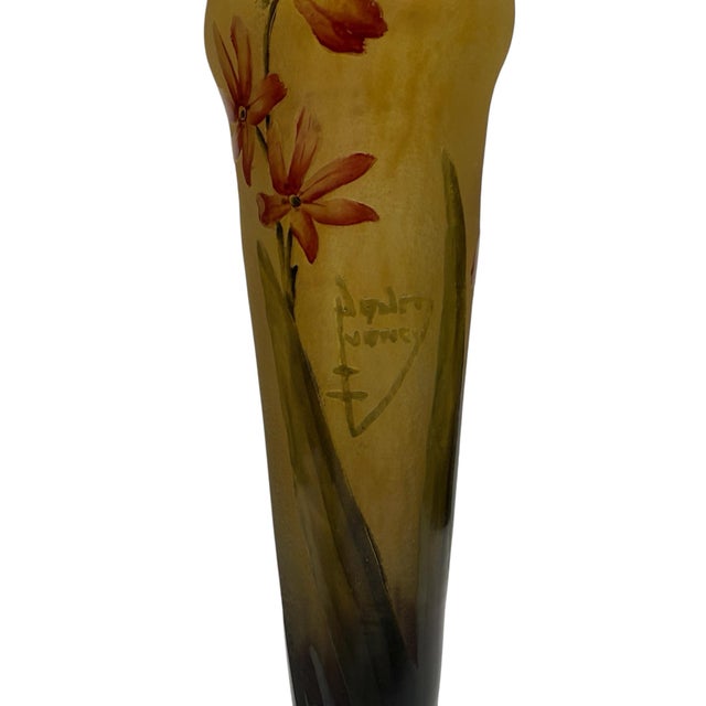 Antique Daum Nancy Art Nouveau Cameo Glass Vase W Flowers (circa 1900).