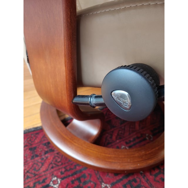 Wood Ekornes Stressless Classic Wing Recliner & Ottoman For Sale - Image 7 of 10