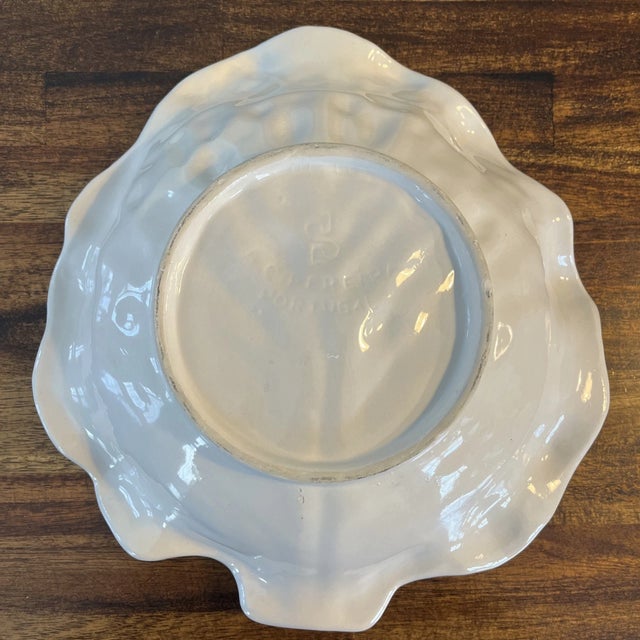 Mid-Century Modern Vintage White Cabbage Leaf Majolica Serving Bowl Portugal For Sale - Image 3 of 4