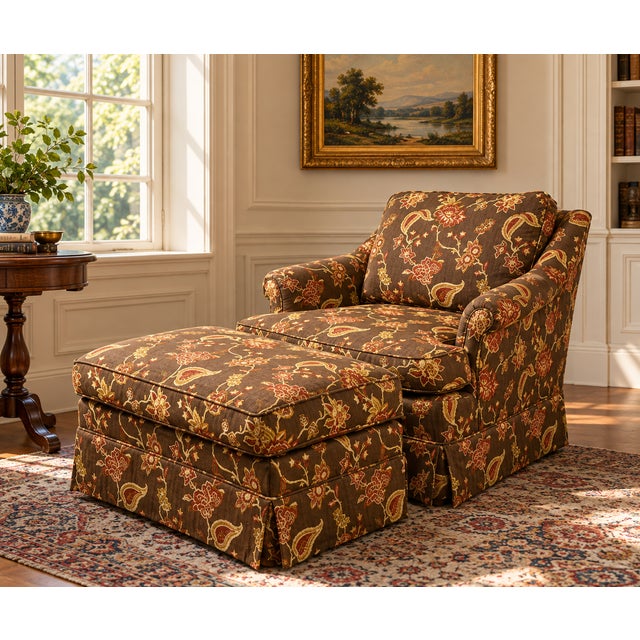This inviting vintage club chair and matching ottoman bring comfort and style together in a timeless design. Custom...