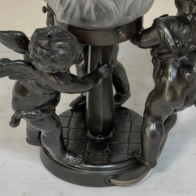 Antique Neoclassical Spelter Table Lamp ~ Girandole With Bronze Finish For Sale - Image 10 of 12