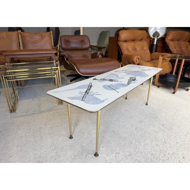 Retro Mid-century Coffee Table with Various Music Instruments On Top 1960s
