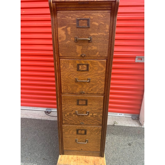 Antique Tiger Oak 4 Drawer Filing Cabinet by Yawman and Erbe Mfg. Co. For Sale - Image 10 of 16