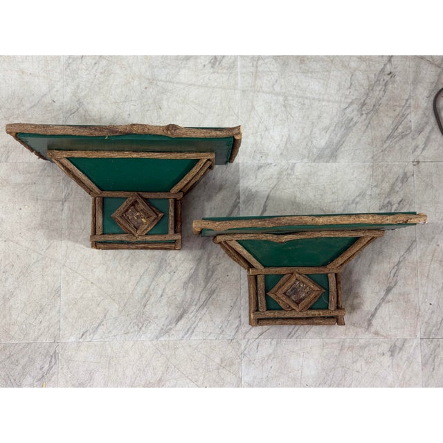 1980s Rustic Folk Art Wall Brackets, a Pair For Sale - Image 5 of 9