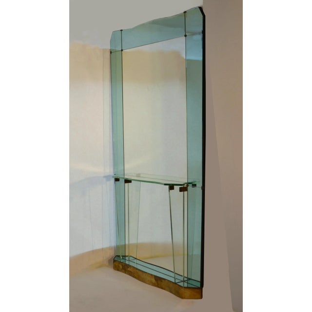 Original and rare over-sized floor mirror with glass console attributed to Crystal Arte / Fontana Arte / Santambrogio and...