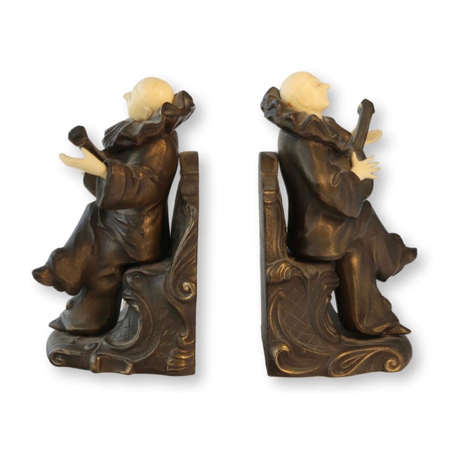 Early 20th Century Vintage Pierrot Figural Bookends, a Pair For Sale - Image 5 of 6