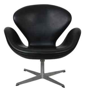Vintage Swan Chair in Black Leather by Arne Jacobsen, 1960s