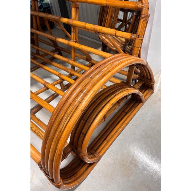 Mid-Century Modern Fully Refurbished, Double Tear-Drop Stacked Rattan Bamboo Sofa and Chair Living Room Set. Mid-Century, Rattan in the Manner of Paul Frankl. For Sale - Image 3 of 13