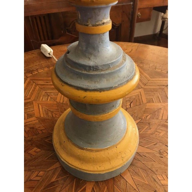 Italian Neoclassical Blue and Yellow Candlestick Table Lamp, 1810 For Sale - Image 4 of 12