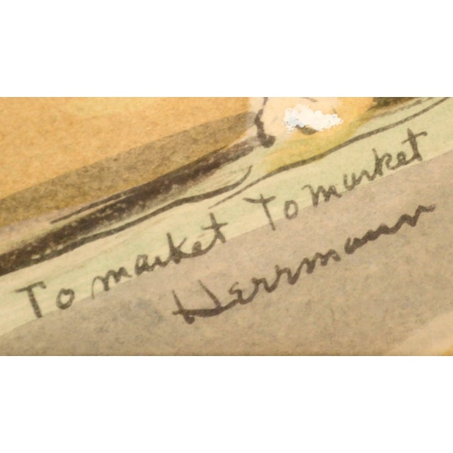 Early 20th Century "To Market to Market" Figurative Brooklyn Cityscape Painting by Frank Simon Herrmann, Framed For Sale - Image 10 of 11