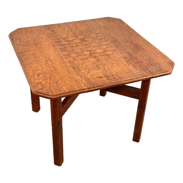 Antique Arts and Crafts Oak Chess and Checkers Game Table, Circa 1910 For Sale
