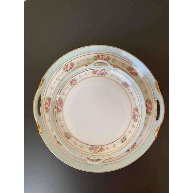 Rose Early 20th Century Hand Painted Nippon Porcelain Tray Design Cake Plates - Set of 2 For Sale - Image 8 of 18