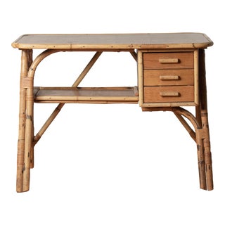Vintage Rattan 3-Drawer Desk For Sale