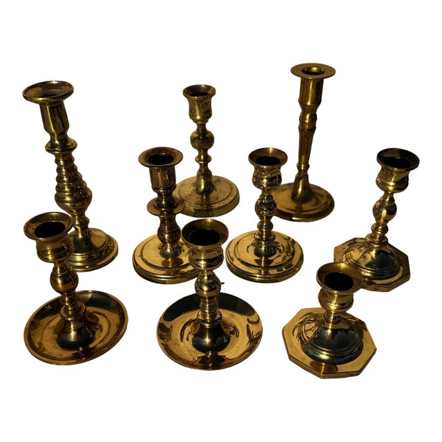 1990s Baldwin, Et Al. Brass Candlestick Collection- Set of 9 For Sale