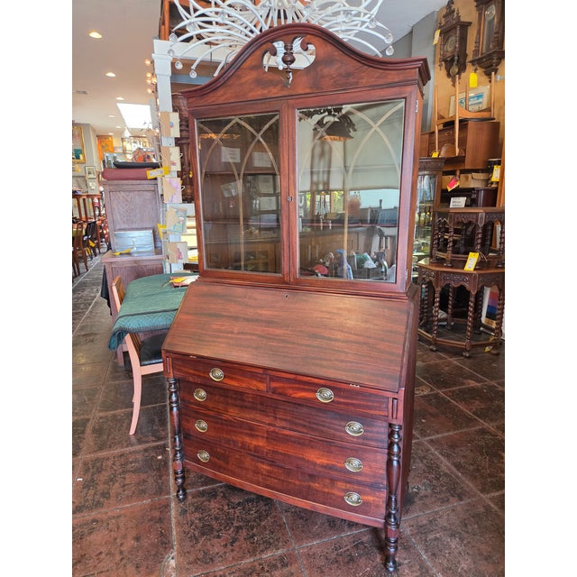Antique 1920s Spanish Colonial Spanish Revival Mahogany Secretary Desk For Sale - Image 14 of 15