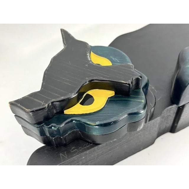 Vintage Italian Black Panther Sculpture in Thick Wood, Italy, 1980s For Sale - Image 4 of 13