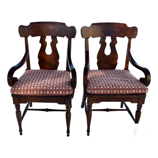 Vintage Pair of Bernhardt British Colonial Arm Chairs W/Removable Cushions For Sale