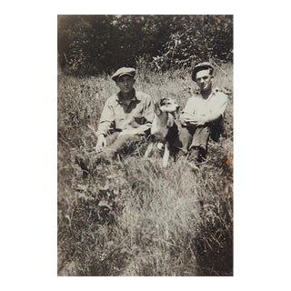 Early 20th Century Snapshot Photograph Working Men and Dog in Field For Sale