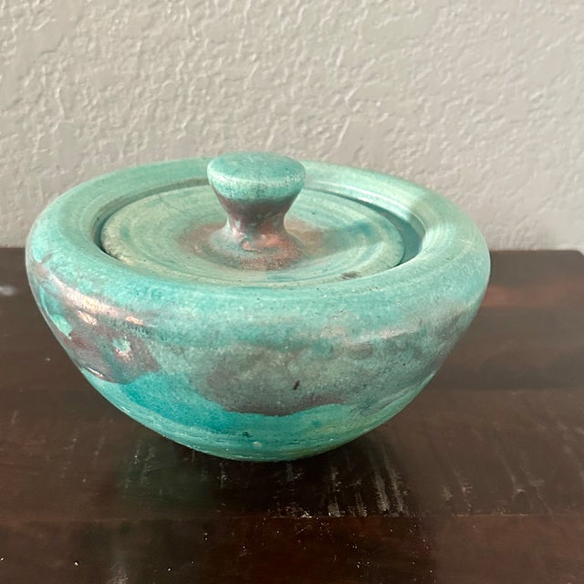 Mid-Century Modern • 1980s Postmodern Raku Studio Ceramic Covered Lidded Vessel For Sale - Image 3 of 7