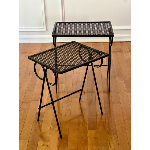 Mid-Century Modern Mid 20th Century Black Wrought Iron Tables Atrributed to Salterini - Set of 2 For Sale - Image 3 of 12