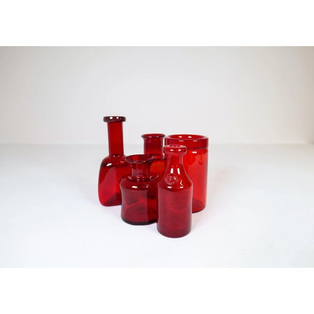 Mid-Century Swedish Red Vases by Erik Hoglund for Kosta, 1960s, Set of 5 For Sale - Image 3 of 12