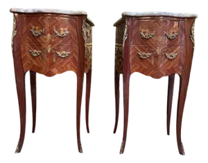 Louis XV Transition Style Marquetry Bedside Tables, Set of 2