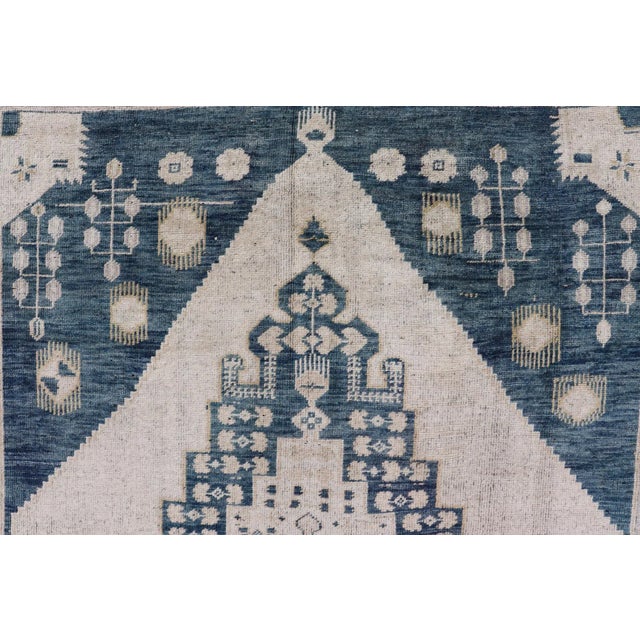 Textile Vintage Oushak Rug With Blue and Beige 6'4" X13 For Sale - Image 7 of 12