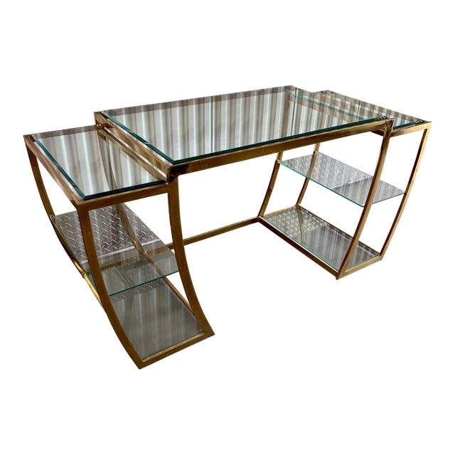 Hollywood Regency Brass Vanity / Desk in the Milo Baughman Style. Circa 1970s For Sale