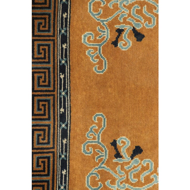 Art Deco Rug & Kilim’s Chinese Art Deco Style Square Rug in Amber Gold With Floral Patterns For Sale - Image 3 of 7