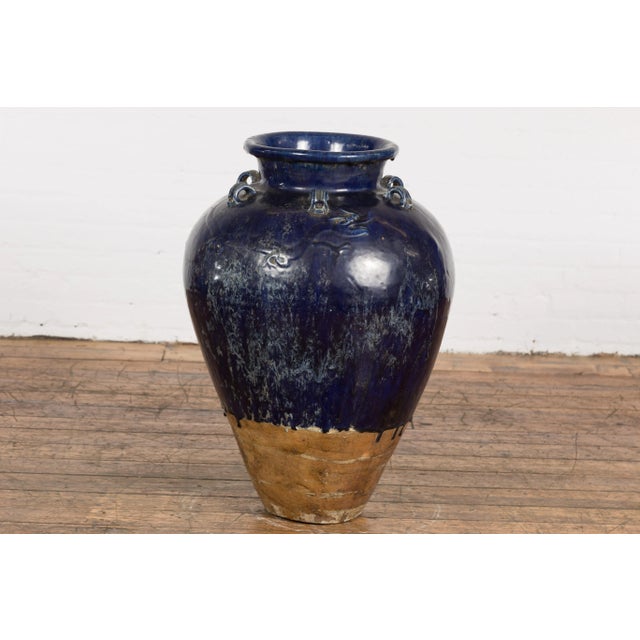 Ceramic Large Antique 19th Century Thai Cobalt Blue Martaban Jar with Dragon Motif For Sale - Image 7 of 13