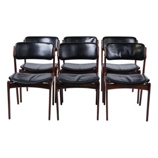 Vintage OD 49 Dining Chairs in Rosewood and Black Leather by Erik Buch, 1950s, Set of 6 For Sale