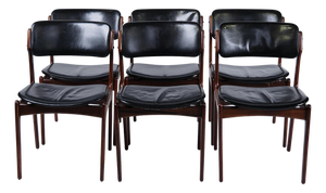 Vintage OD 49 Dining Chairs in Rosewood and Black Leather by Erik Buch, 1950s, Set of 6