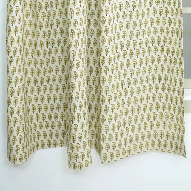 Not Yet Made - Made To Order Block Print Natural Linen Curtain for Bohemian Home Décor Size 54"Wx96"L-Lil Paisley For Sale - Image 5 of 7