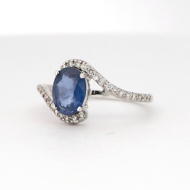 Oval-Cut Blue Sapphire & Diamond Ring in 14k White Gold For Sale - Image 12 of 12
