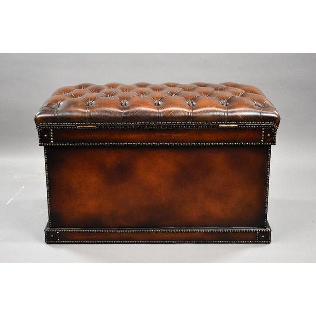 Antique Hand-Dyed Leather Ottoman, 1920 For Sale - Image 6 of 9