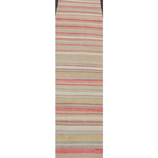 Mid 20th Century Colorful Vintage Turkish Kilim Runner With Stripes and Multi Colors For Sale - Image 4 of 12